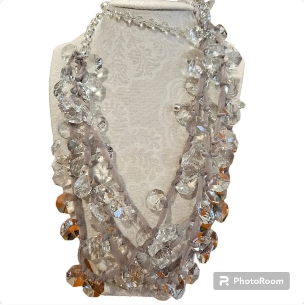 Chico's Sun Catcher Beaded Statment Elegant Crystal Beaded Necklace